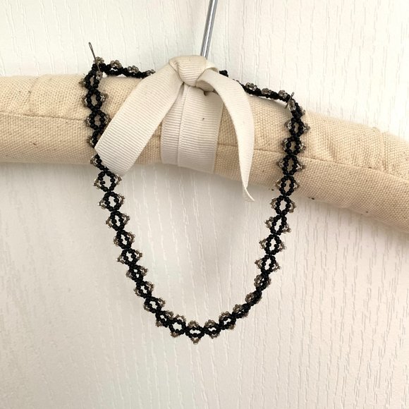 Handmade Hungarian Beaded Choker and Bracelet Set with Black and Silver Beads - Picture 2 of 11